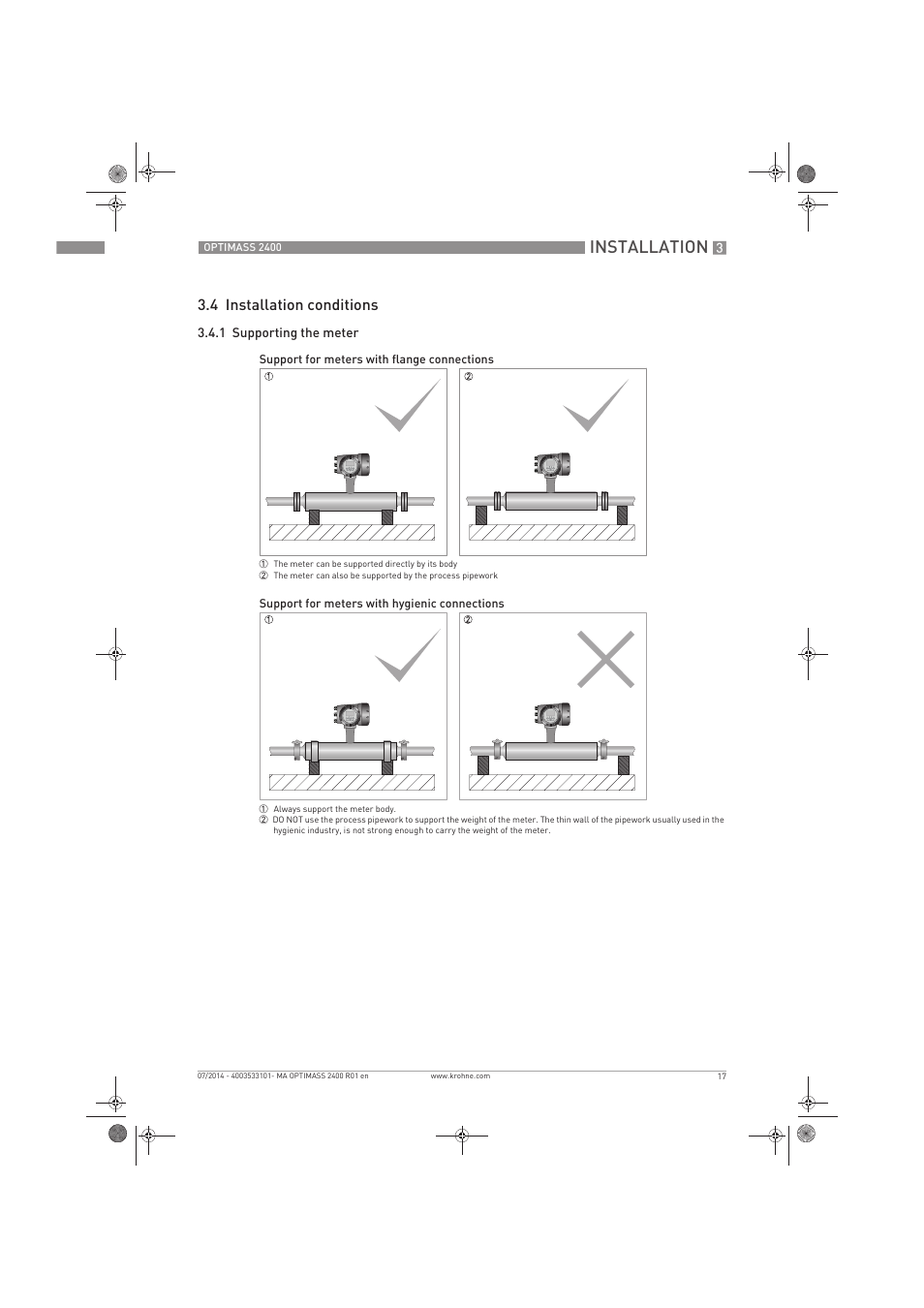 Installation, 4 installation conditions | KROHNE OPTIMASS 2400 User Manual | Page 17 / 52