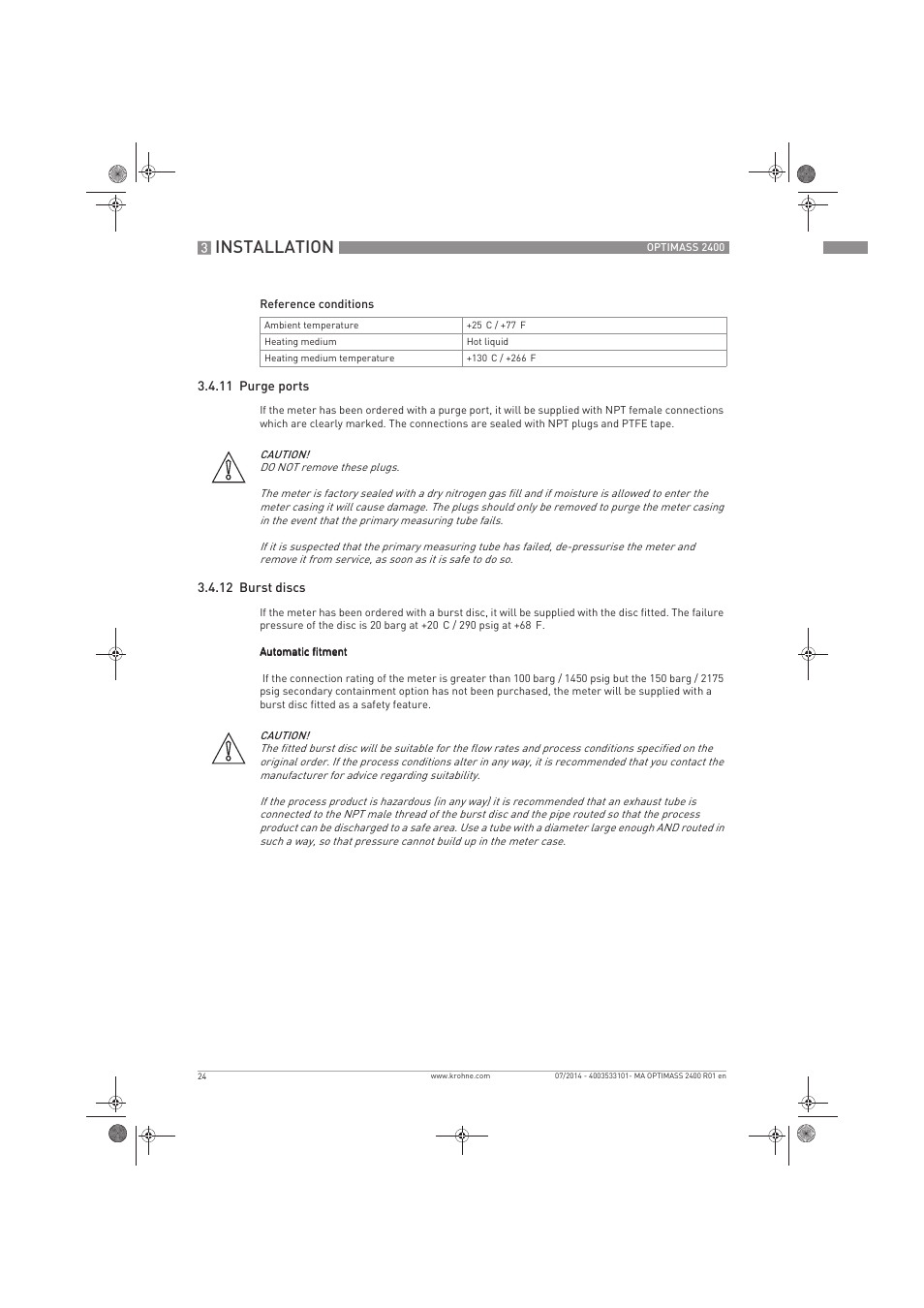 Installation | KROHNE OPTIMASS 2400 User Manual | Page 24 / 52