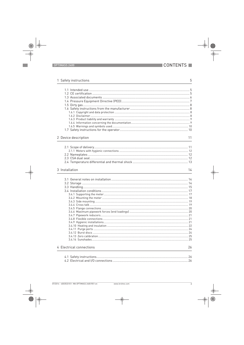 KROHNE OPTIMASS 2400 User Manual | Page 3 / 52