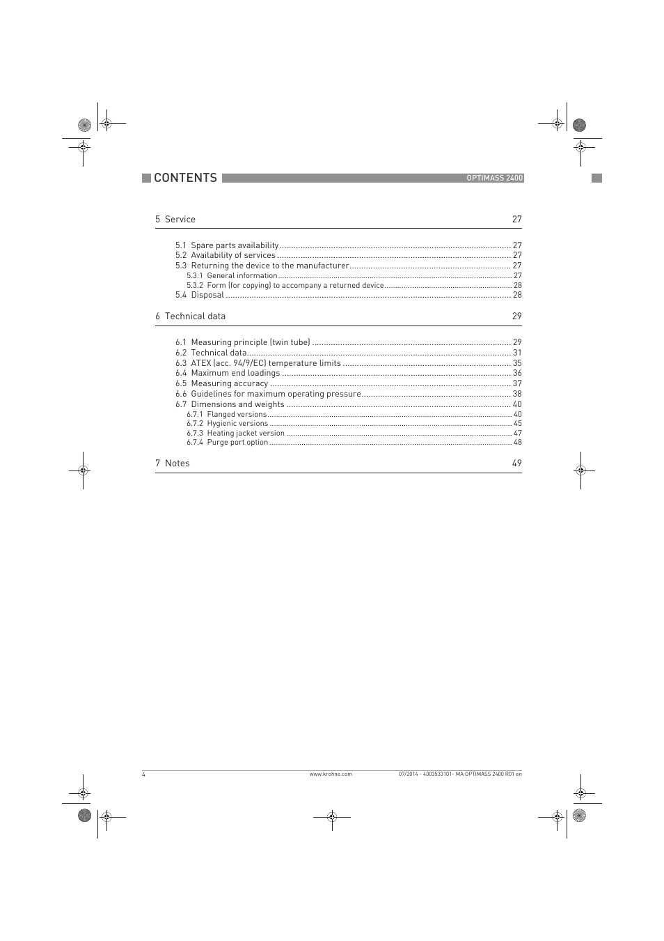 KROHNE OPTIMASS 2400 User Manual | Page 4 / 52