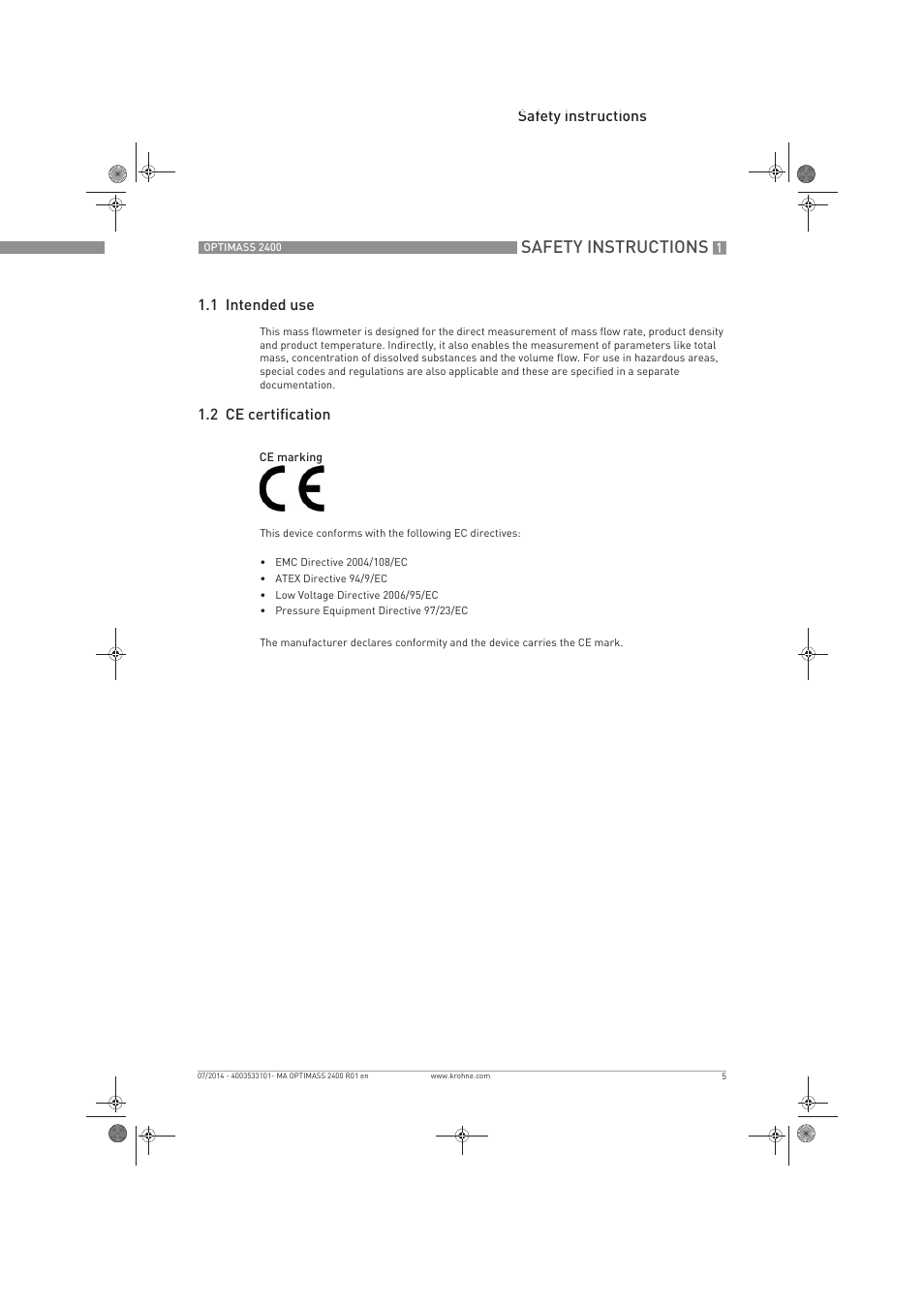 Safety instructions | KROHNE OPTIMASS 2400 User Manual | Page 5 / 52