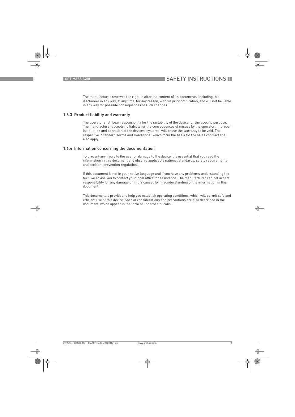 Safety instructions | KROHNE OPTIMASS 2400 User Manual | Page 9 / 52