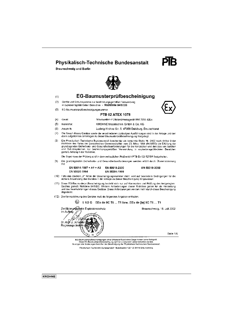 KROHNE BM 70 M User Manual | Page 103 / 110