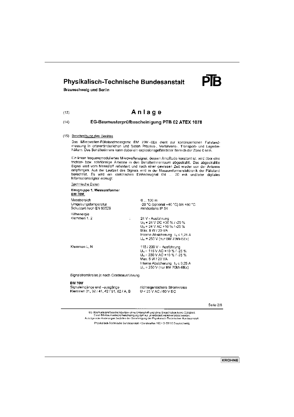 KROHNE BM 70 M User Manual | Page 104 / 110