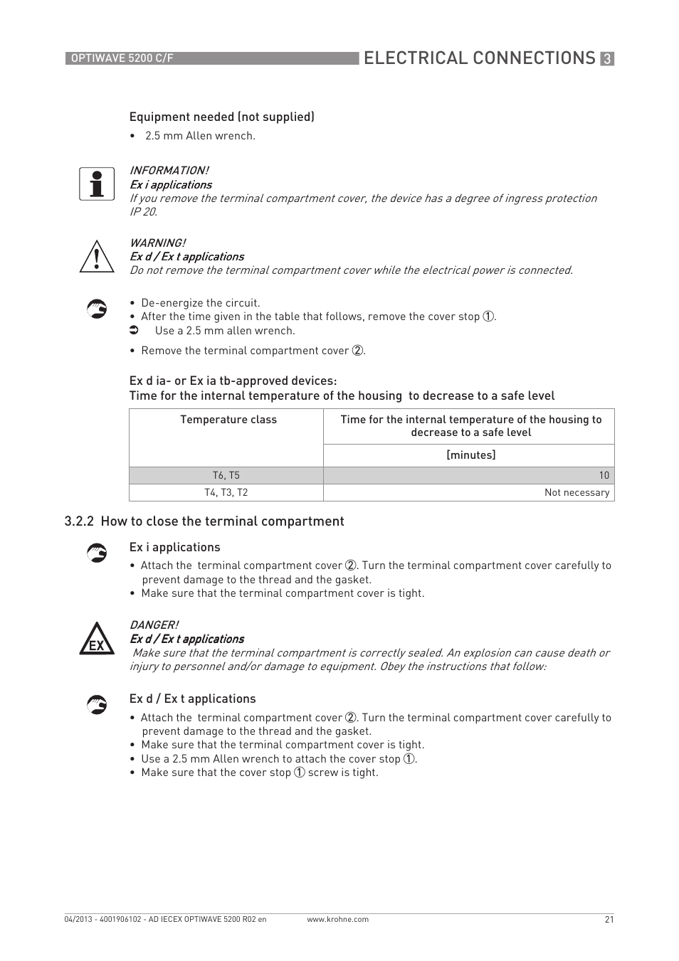 Electrical connections | KROHNE OPTIWAVE 5200 IECEx User Manual | Page 21 / 36