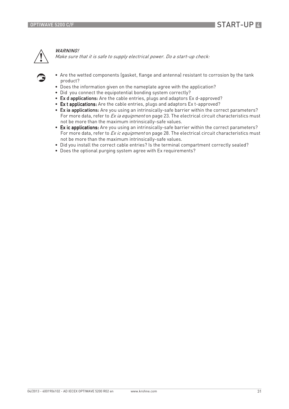 Start-up | KROHNE OPTIWAVE 5200 IECEx User Manual | Page 31 / 36