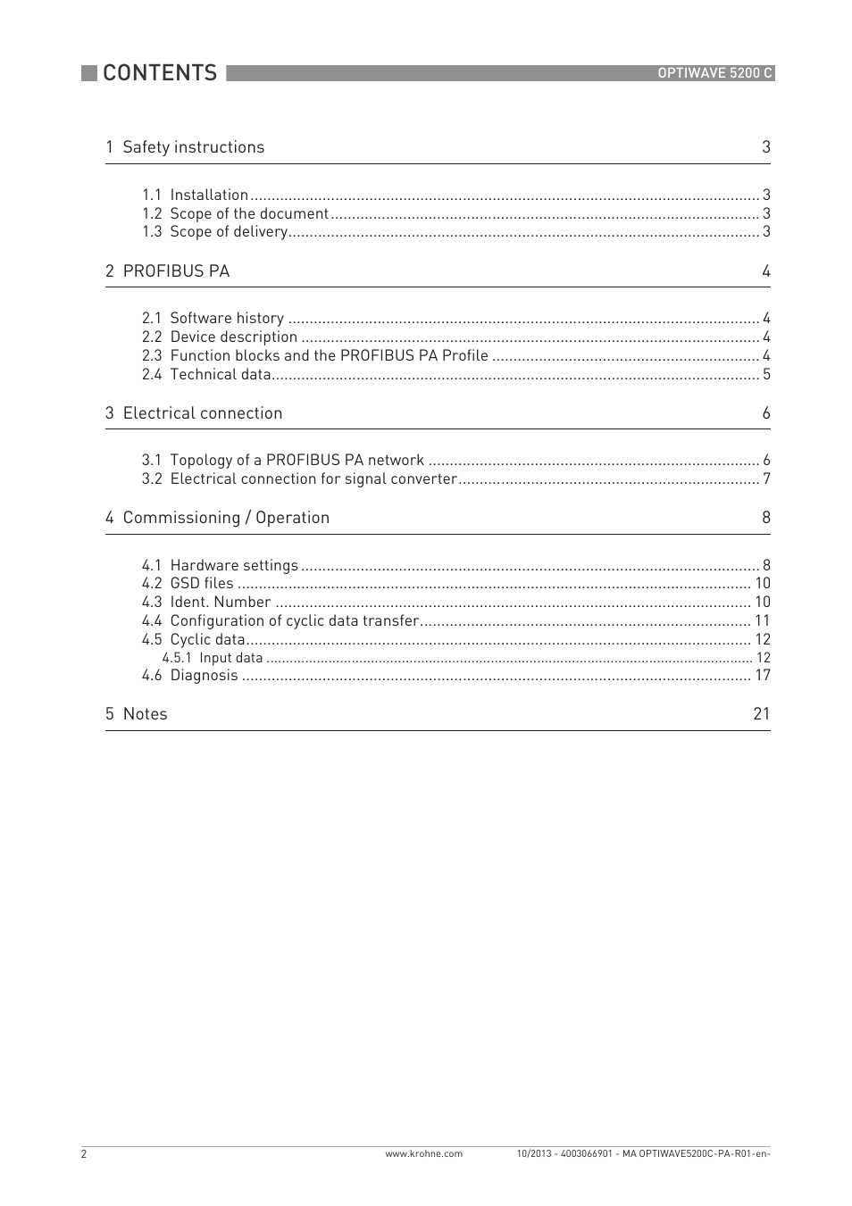 KROHNE OPTIWAVE 5200 PROFIBUS User Manual | Page 2 / 24