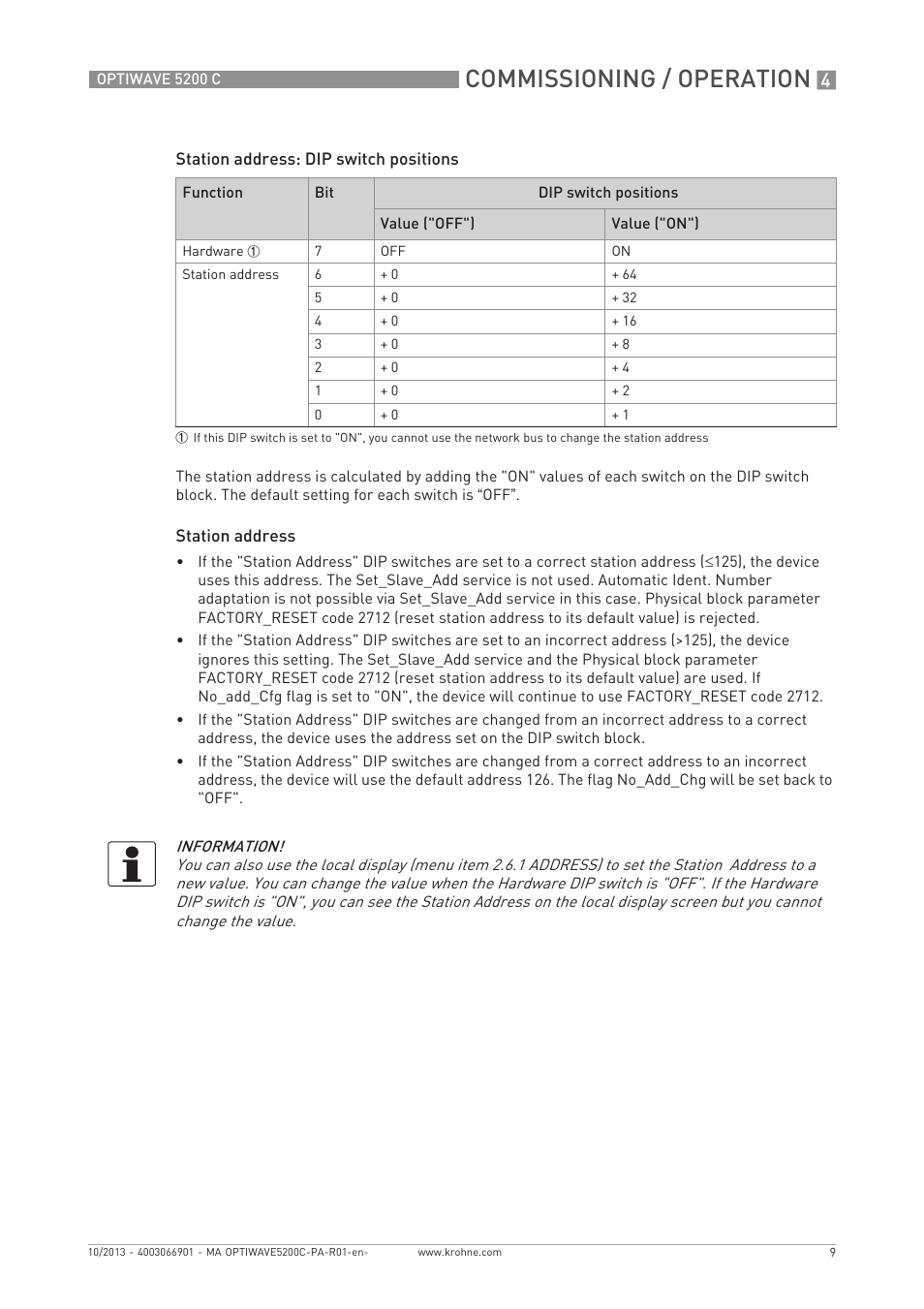 Commissioning / operation | KROHNE OPTIWAVE 5200 PROFIBUS User Manual | Page 9 / 24