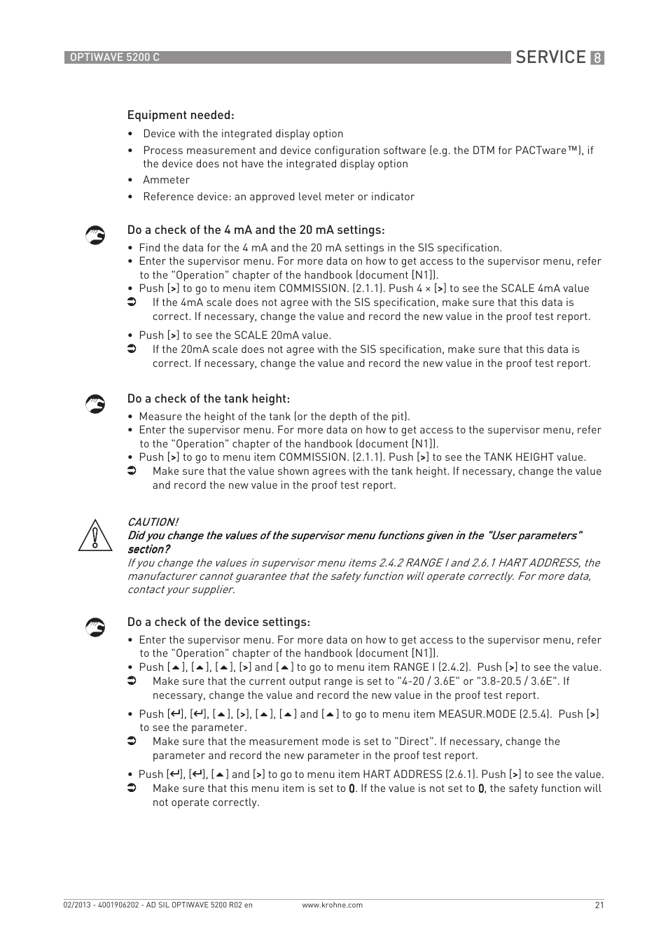 Service | KROHNE OPTIWAVE 5200C SIL User Manual | Page 21 / 36