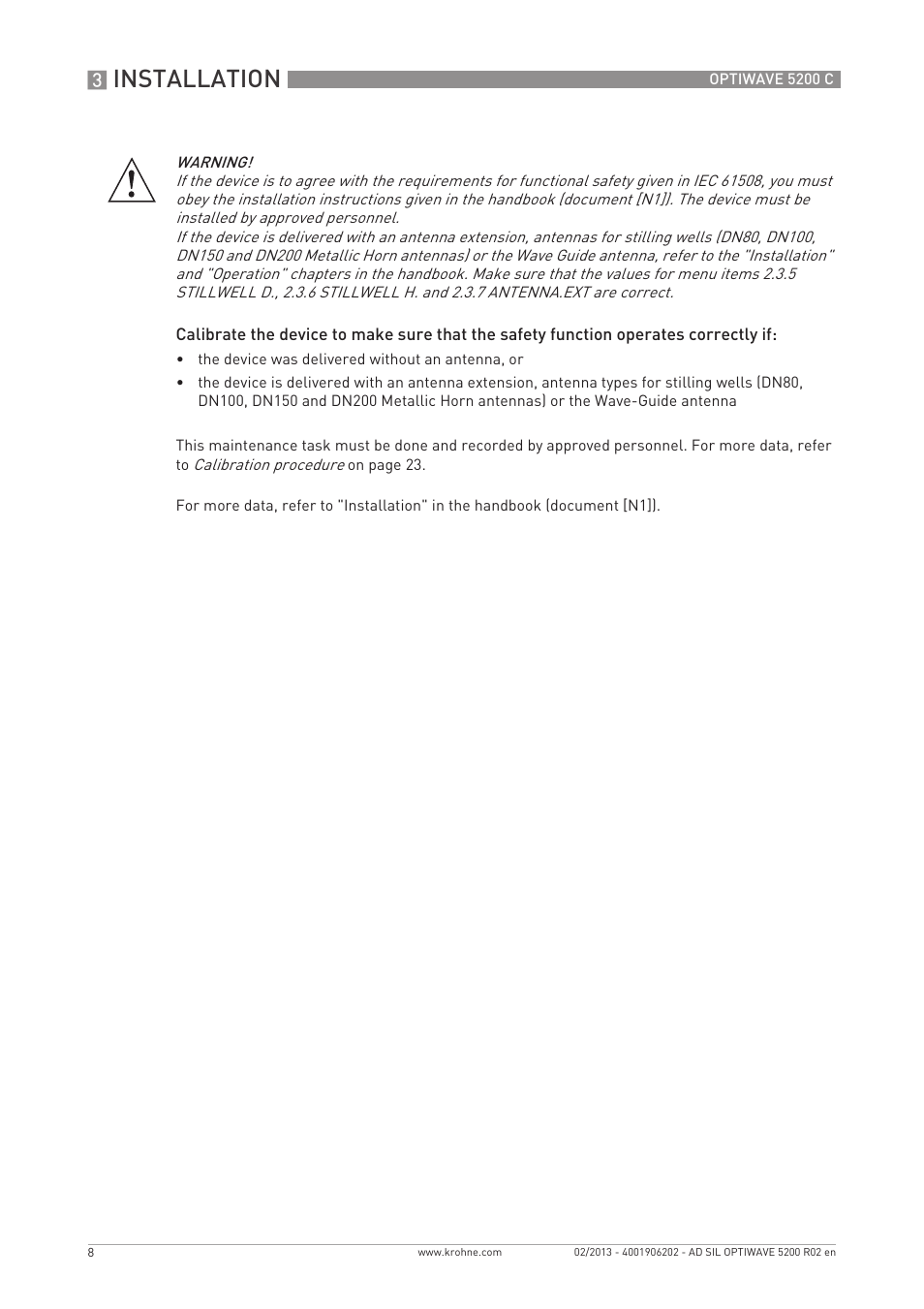 Installation | KROHNE OPTIWAVE 5200C SIL User Manual | Page 8 / 36