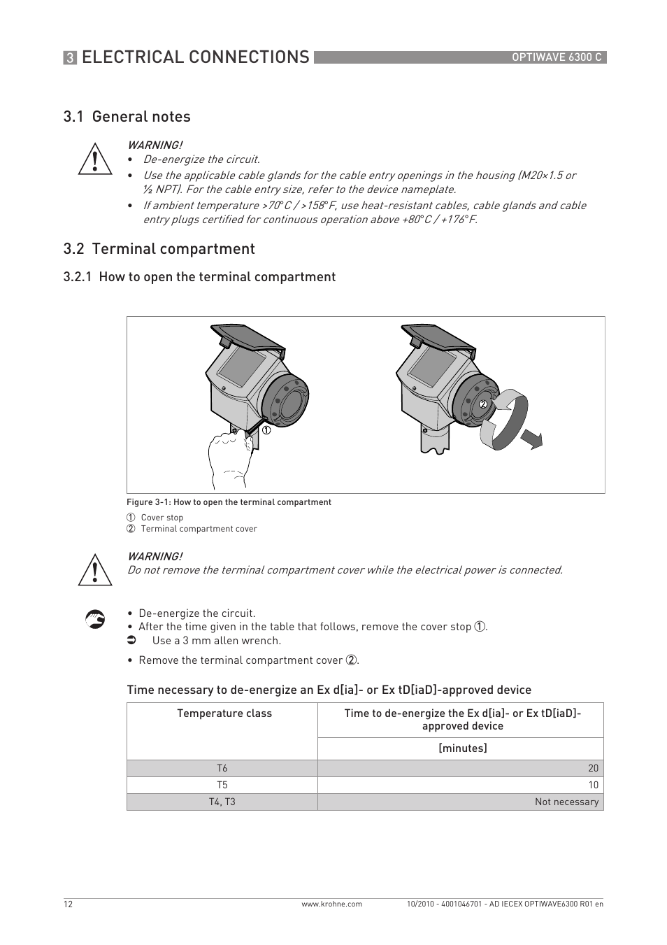 Electrical connections | KROHNE OPTIWAVE 6300 IECEx User Manual | Page 12 / 20