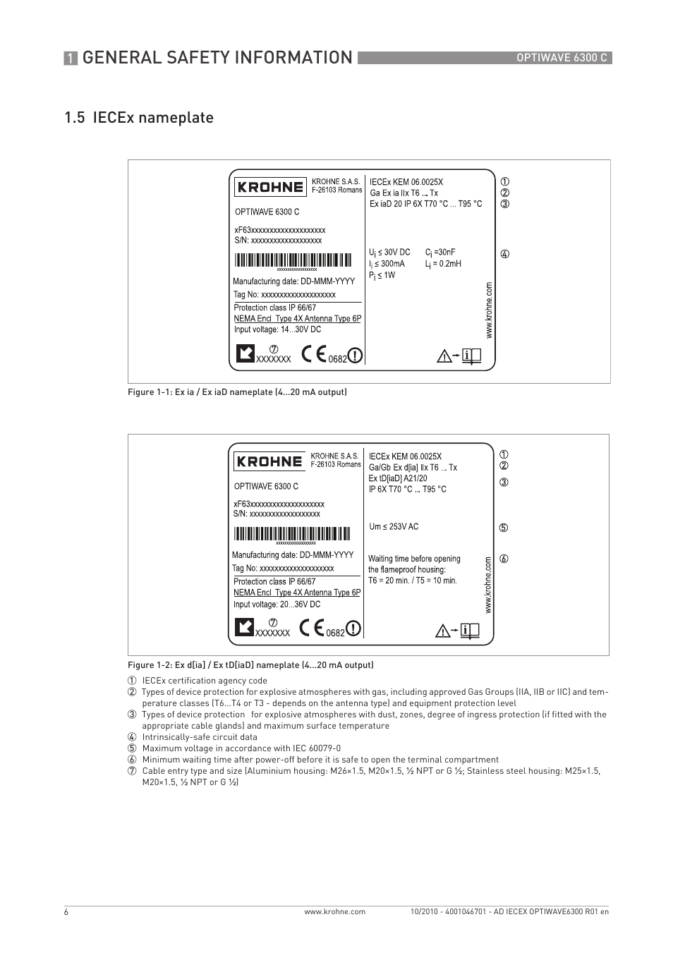 General safety information, 5 iecex nameplate | KROHNE OPTIWAVE 6300 IECEx User Manual | Page 6 / 20