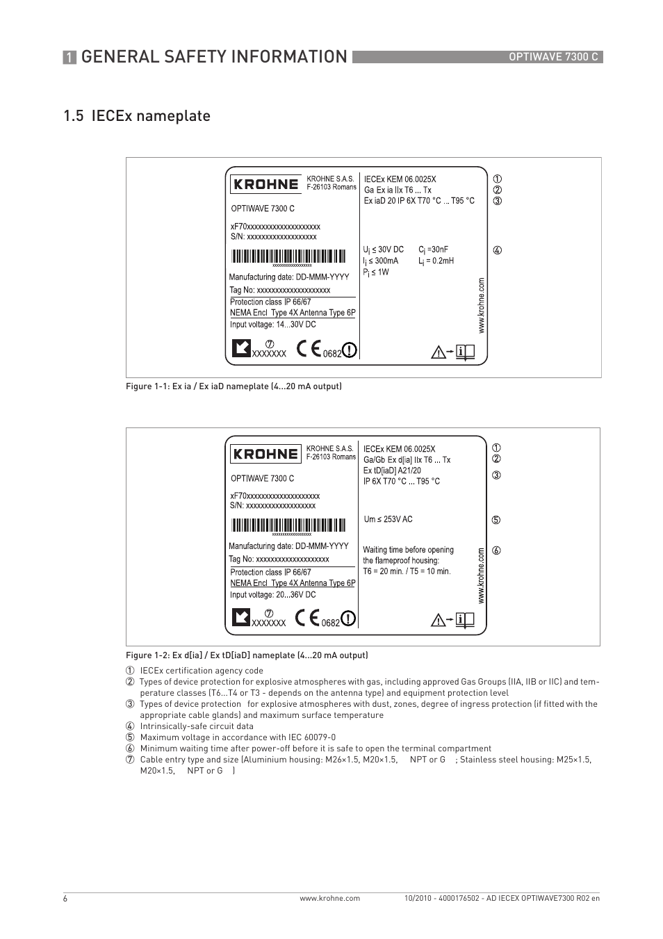 General safety information, 5 iecex nameplate | KROHNE OPTIWAVE 7300 IECEx User Manual | Page 6 / 20