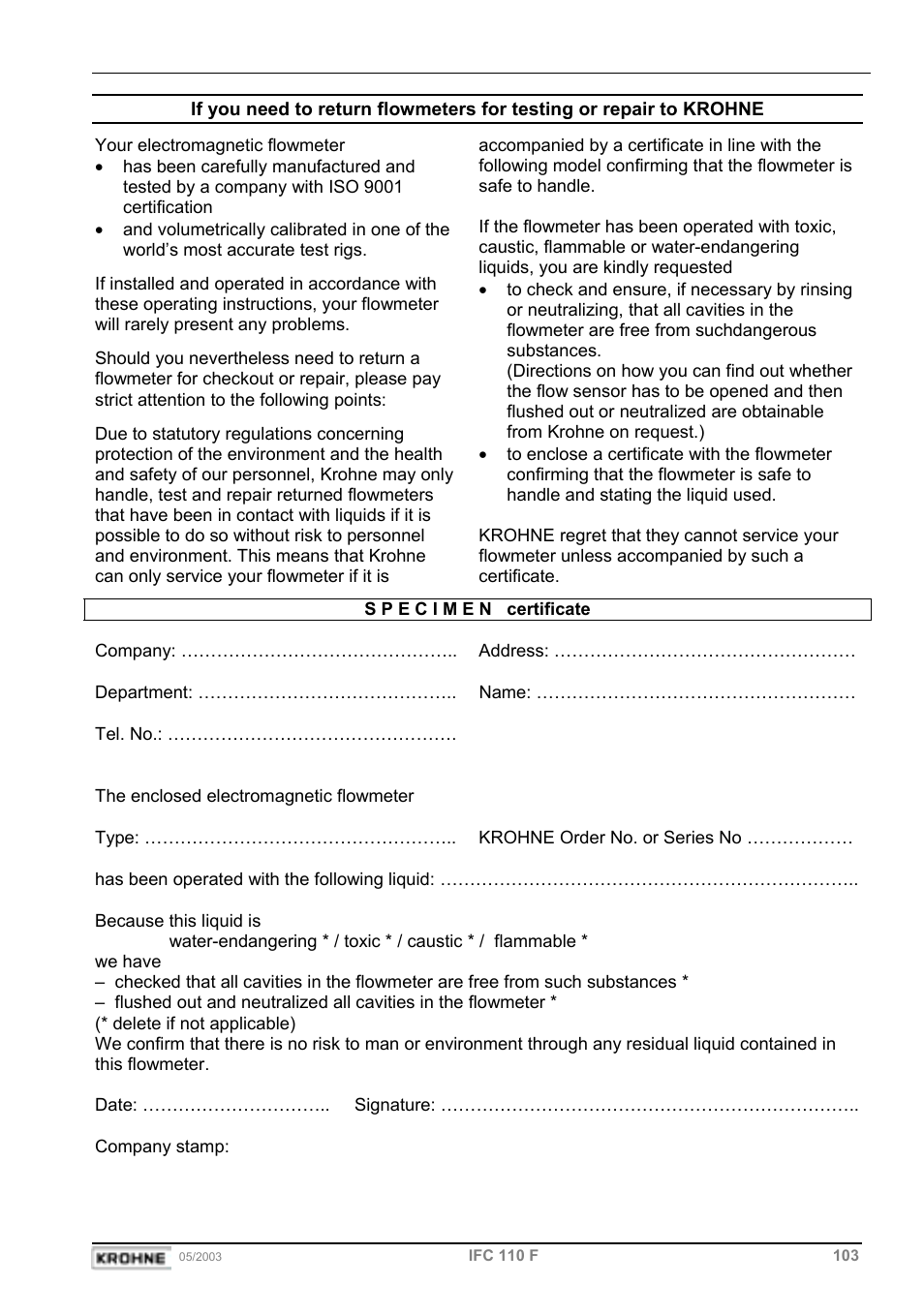 KROHNE IFC 110 Converter User Manual | Page 103 / 104