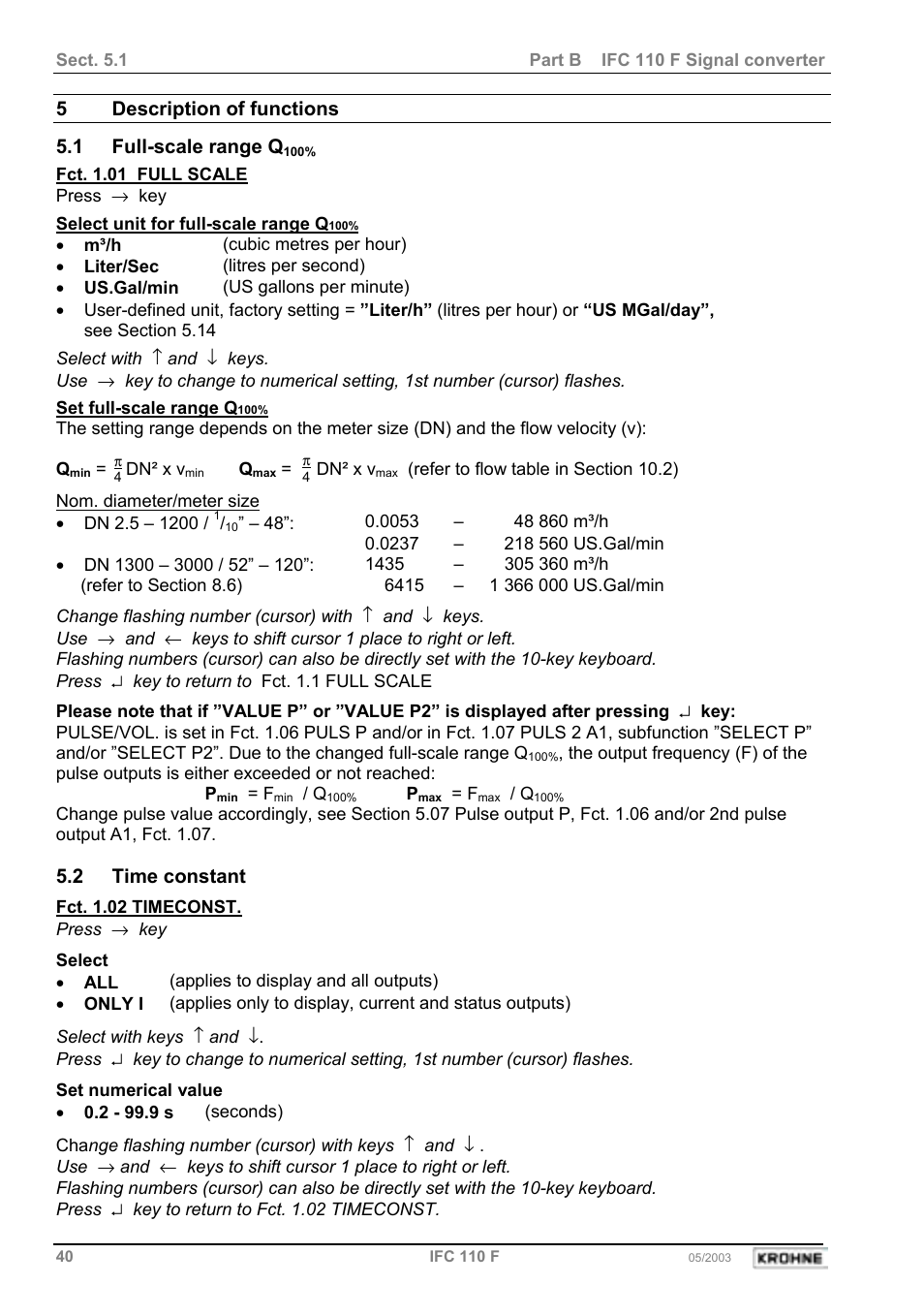 5 description of functions 5.1 full-scale range q, 2 time constant | KROHNE IFC 110 Converter User Manual | Page 40 / 104