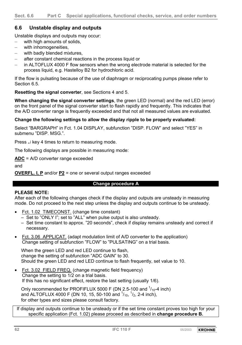 6 unstable display and outputs | KROHNE IFC 110 Converter User Manual | Page 62 / 104