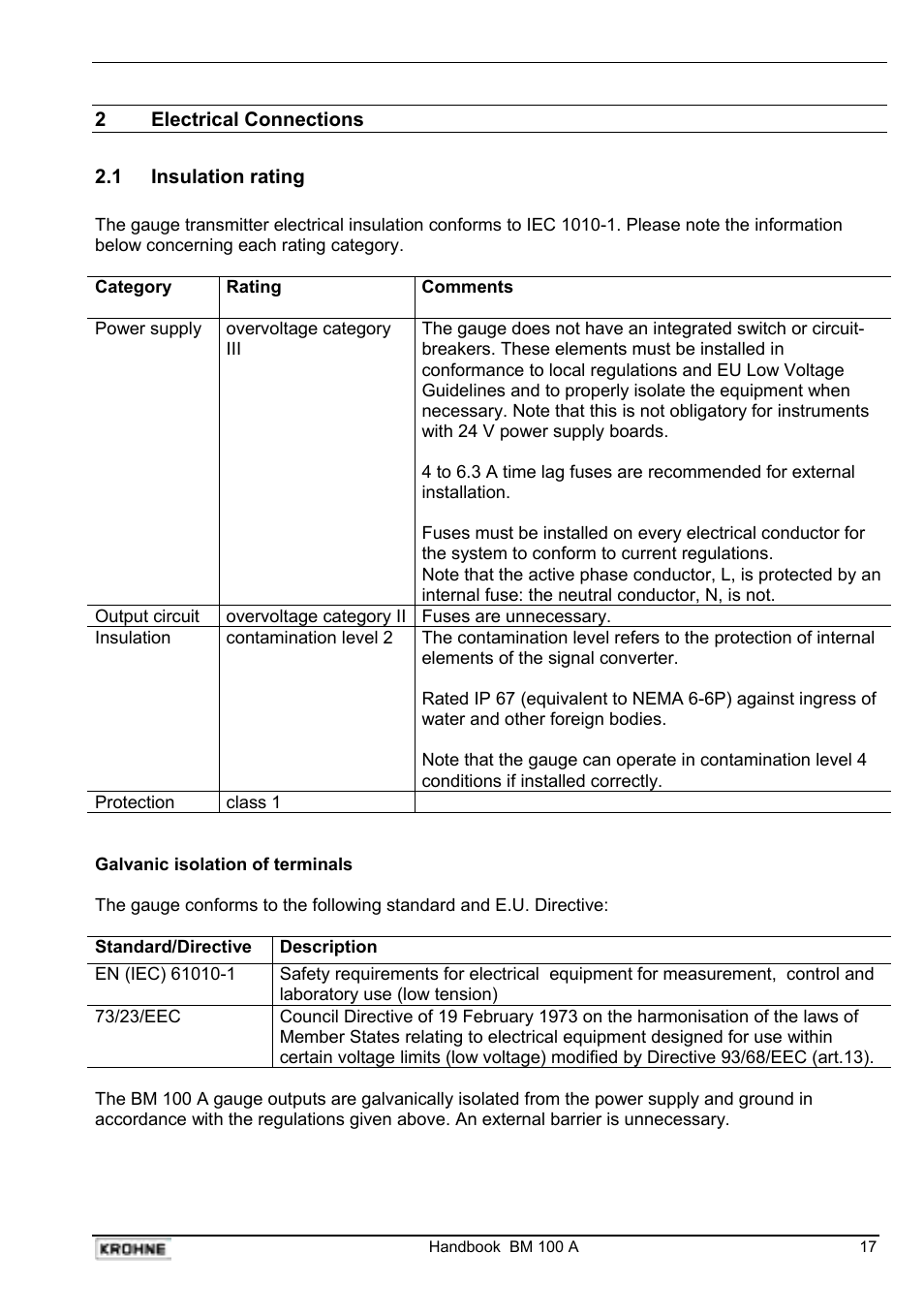 KROHNE BM 100A Handbook User Manual | Page 17 / 84