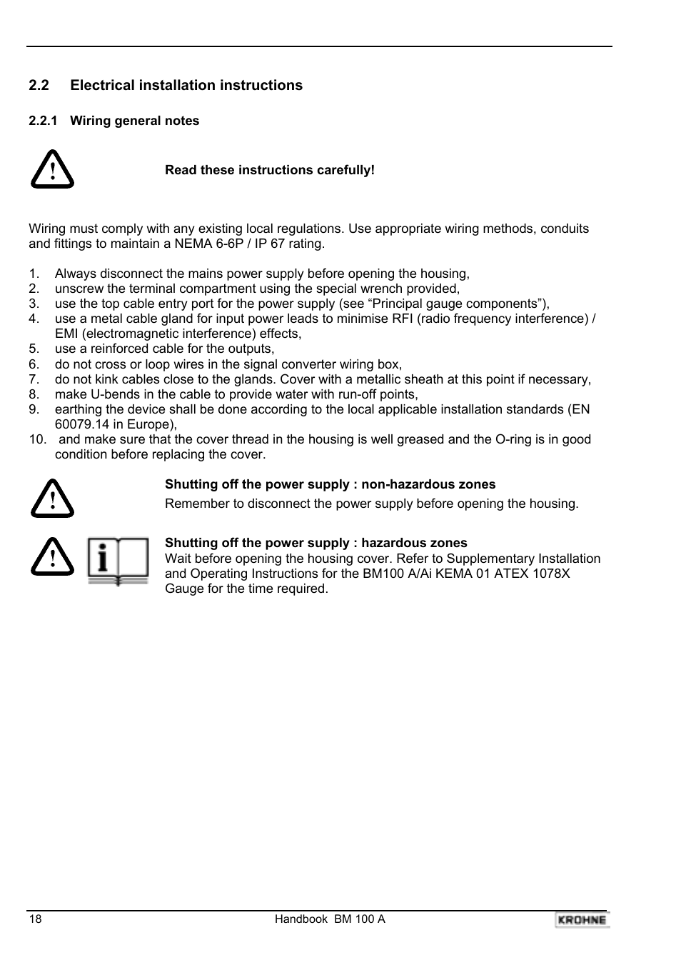 KROHNE BM 100A Handbook User Manual | Page 18 / 84