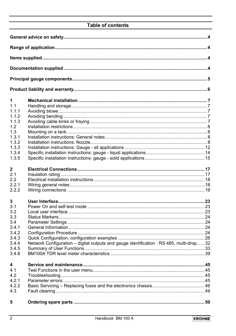 KROHNE BM 100A Handbook User Manual | Page 2 / 84