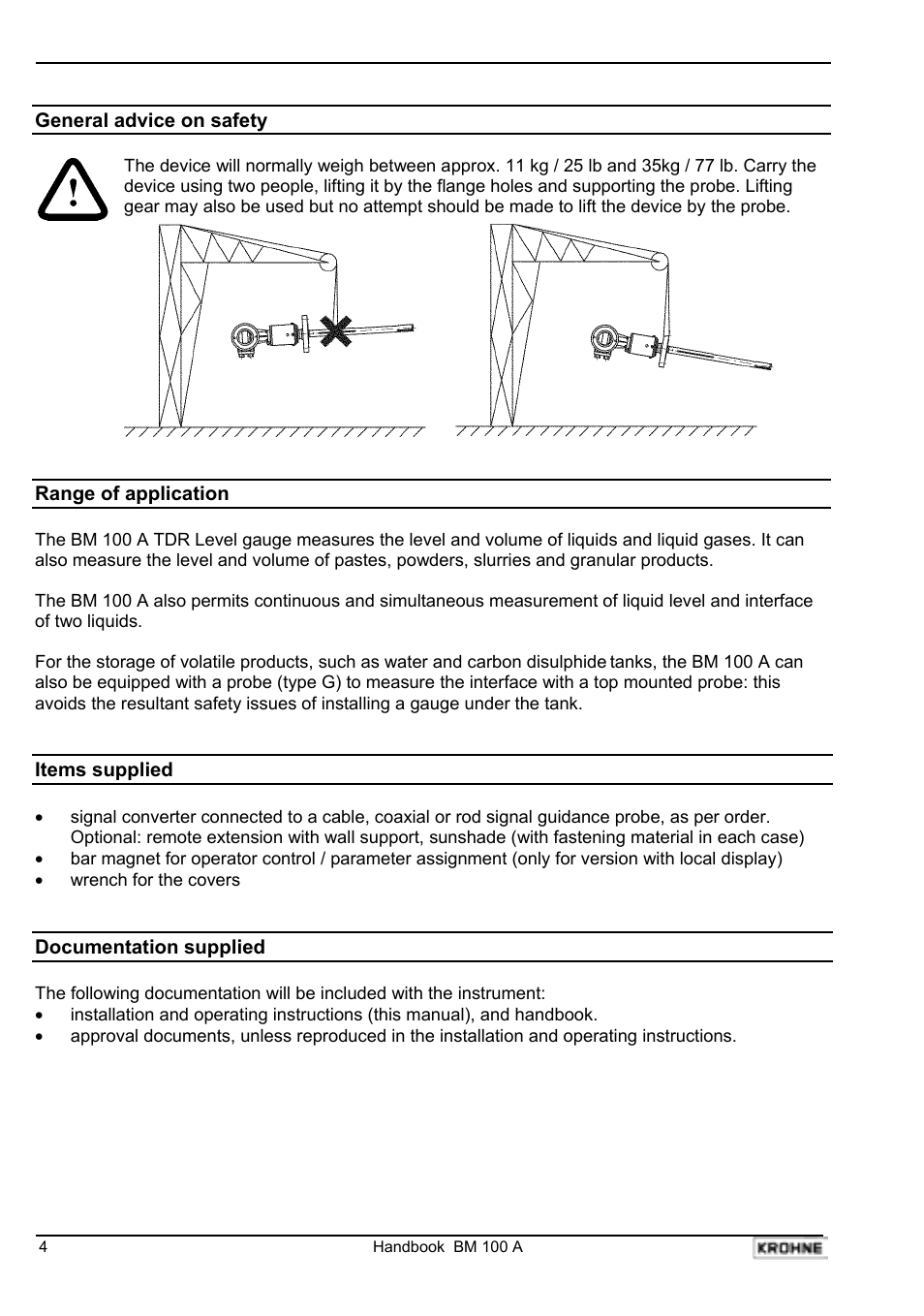 KROHNE BM 100A Handbook User Manual | Page 4 / 84