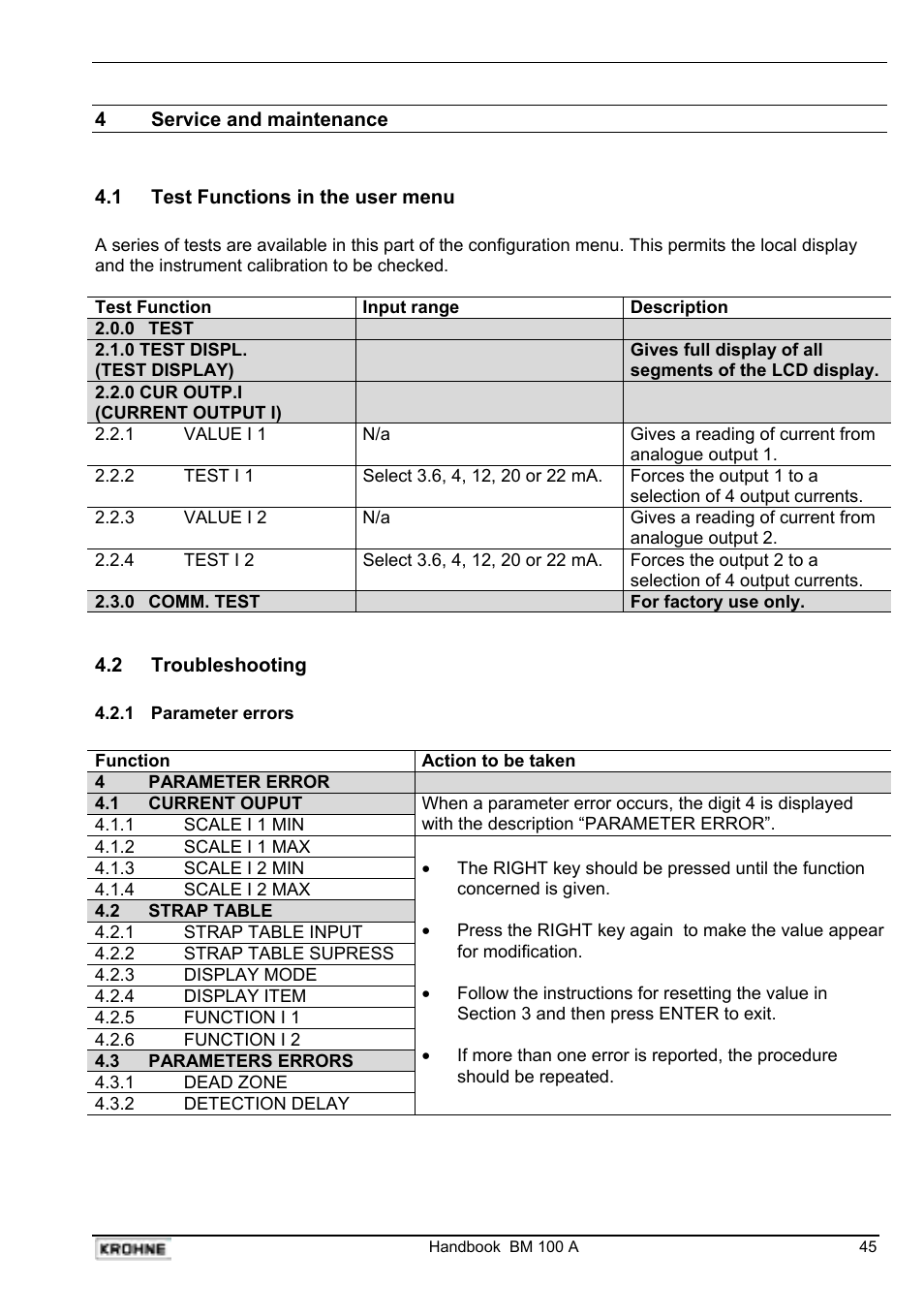 KROHNE BM 100A Handbook User Manual | Page 45 / 84