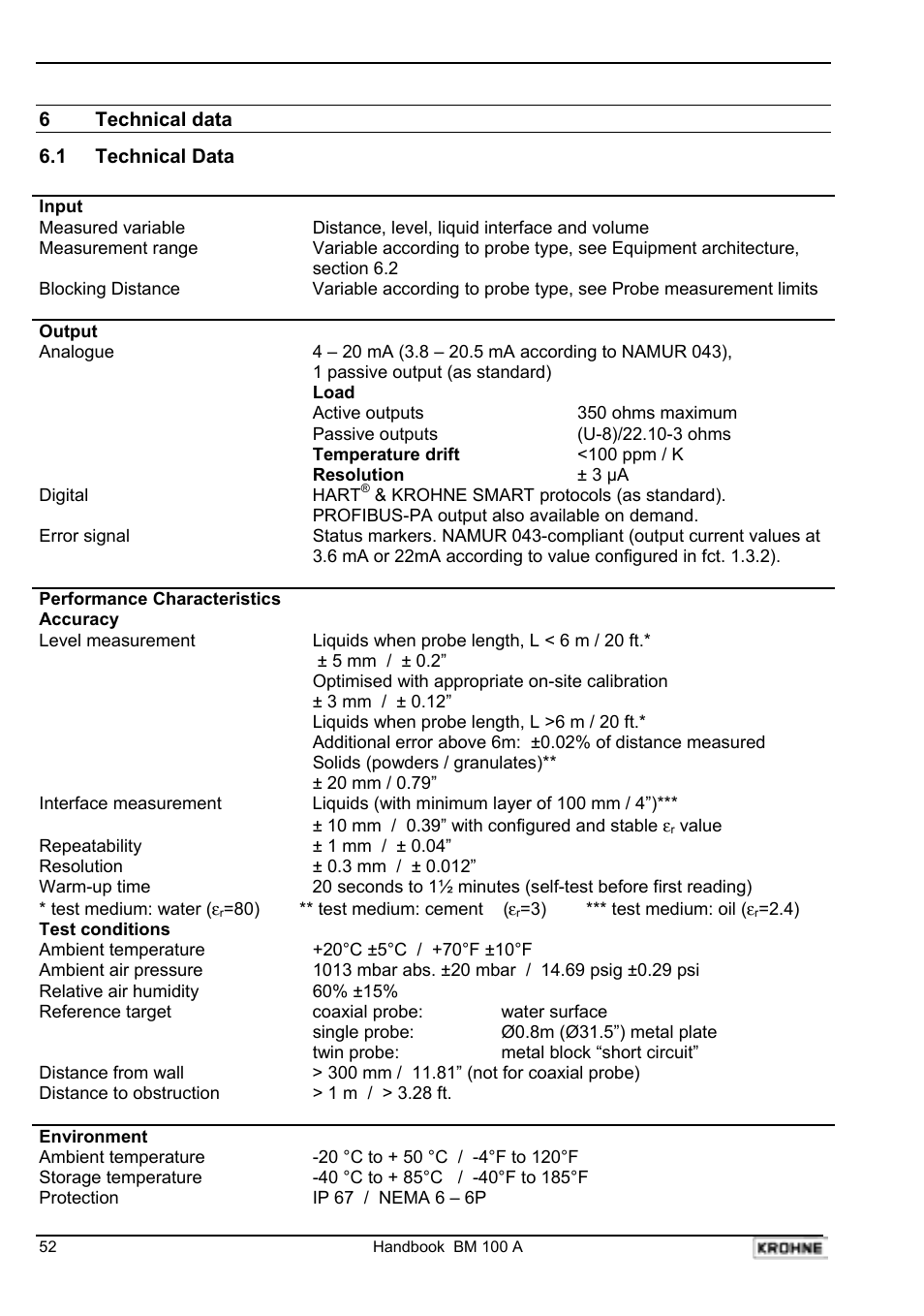 KROHNE BM 100A Handbook User Manual | Page 52 / 84