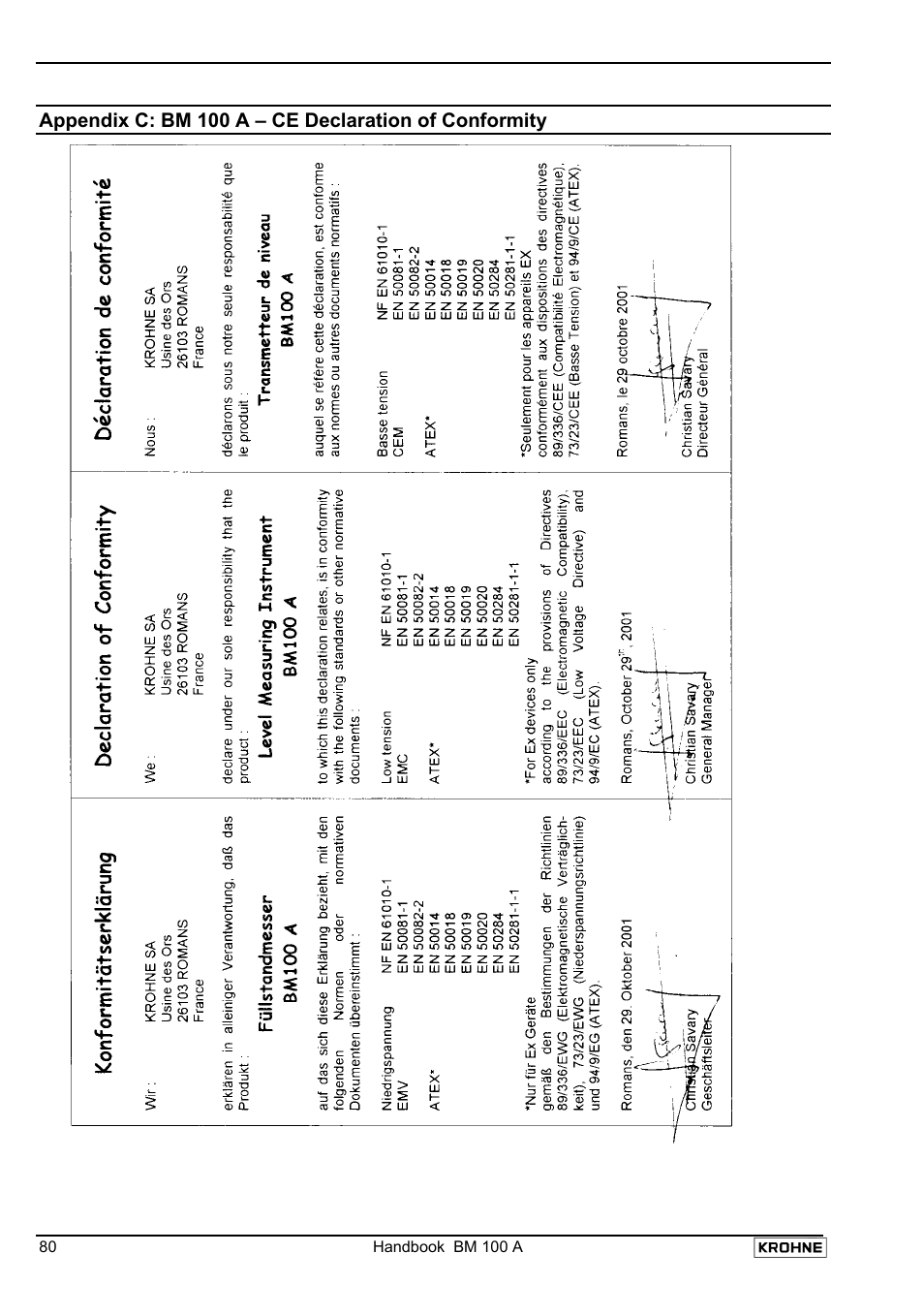 KROHNE BM 100A Handbook User Manual | Page 80 / 84