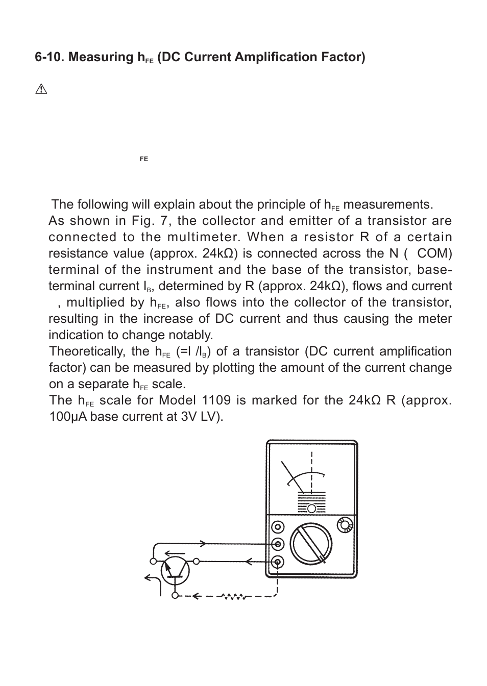 10. measuring h, Multiplied by h, Scale. the h | P(+) r(24kω) (b) (e) (c) n(-com) x10(h | KYORITSU 1109S User Manual | Page 26 / 36