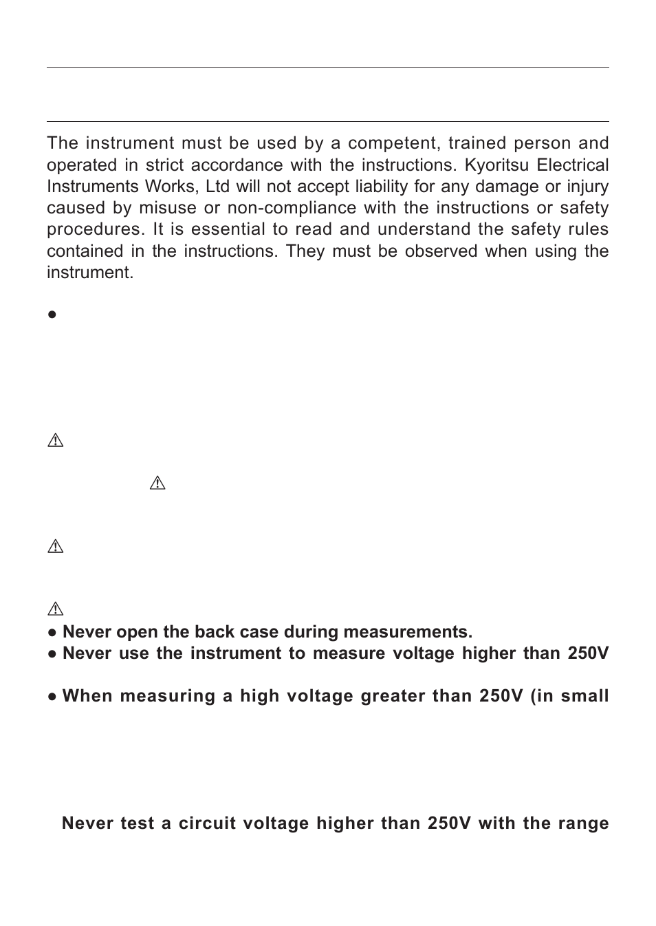 Safety warnings | KYORITSU 1109S User Manual | Page 3 / 36