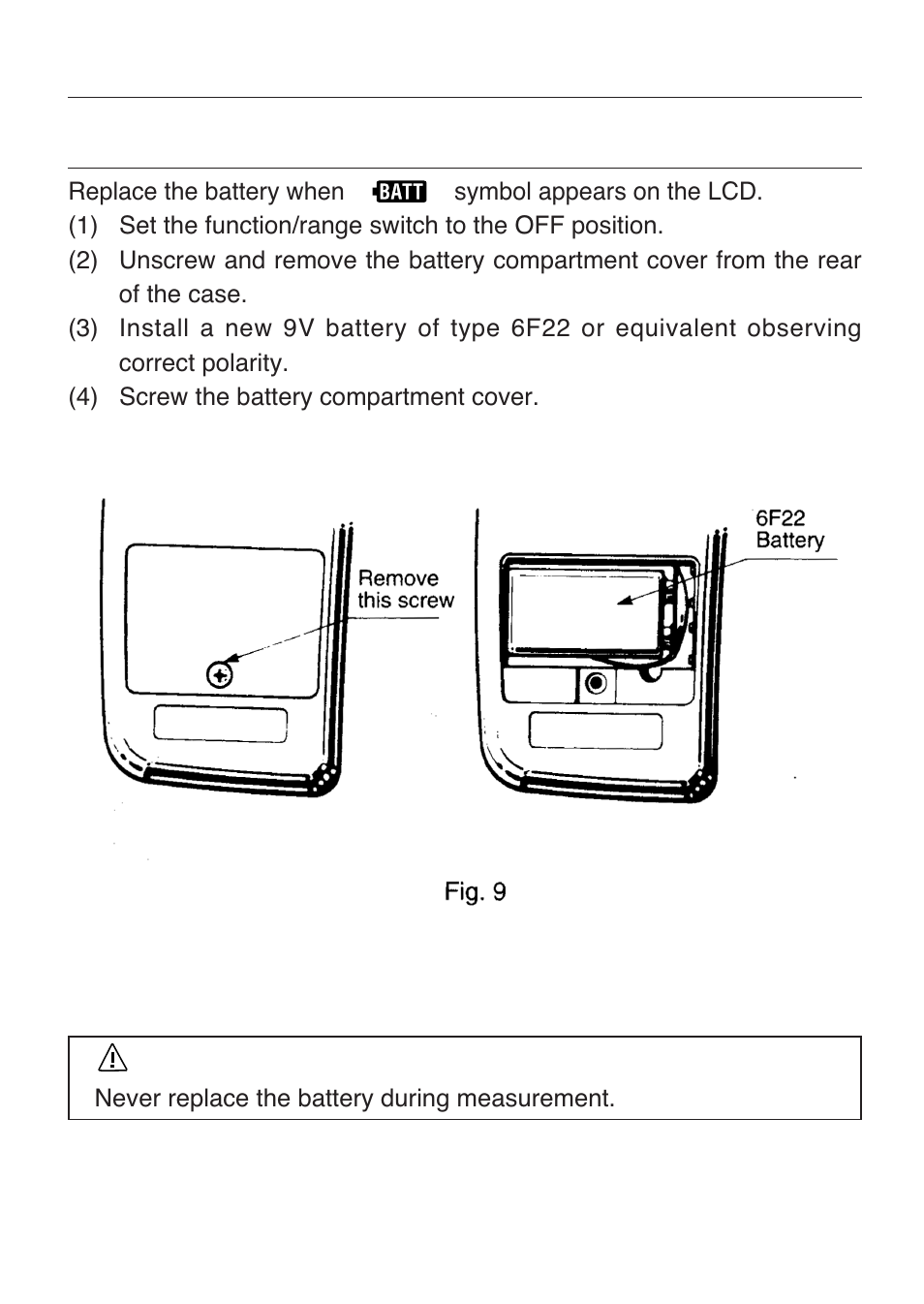 Battery replacement, Warning | KYORITSU 2413R User Manual | Page 21 / 24