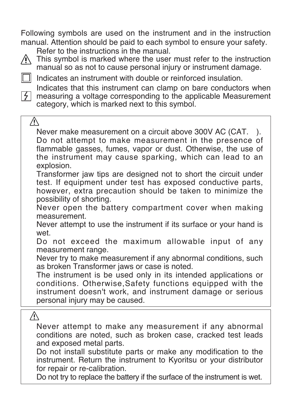 Danger, Warning | KYORITSU 2413R User Manual | Page 4 / 24