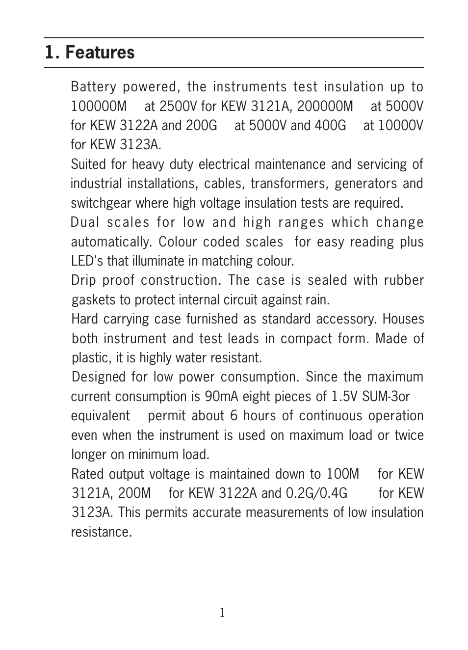 Features | KYORITSU 3123A User Manual | Page 3 / 12