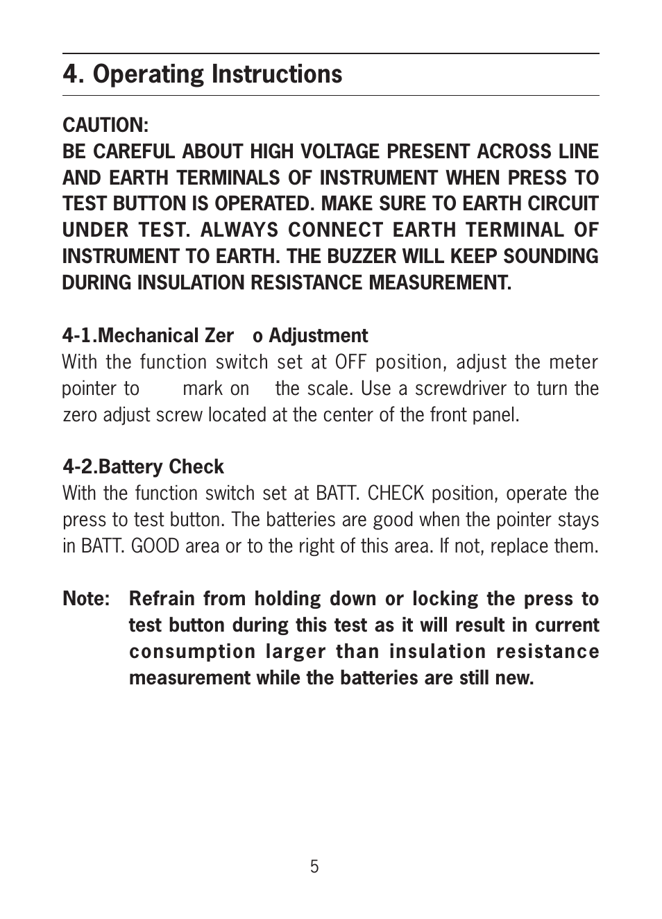 Operating instructions | KYORITSU 3123A User Manual | Page 7 / 12