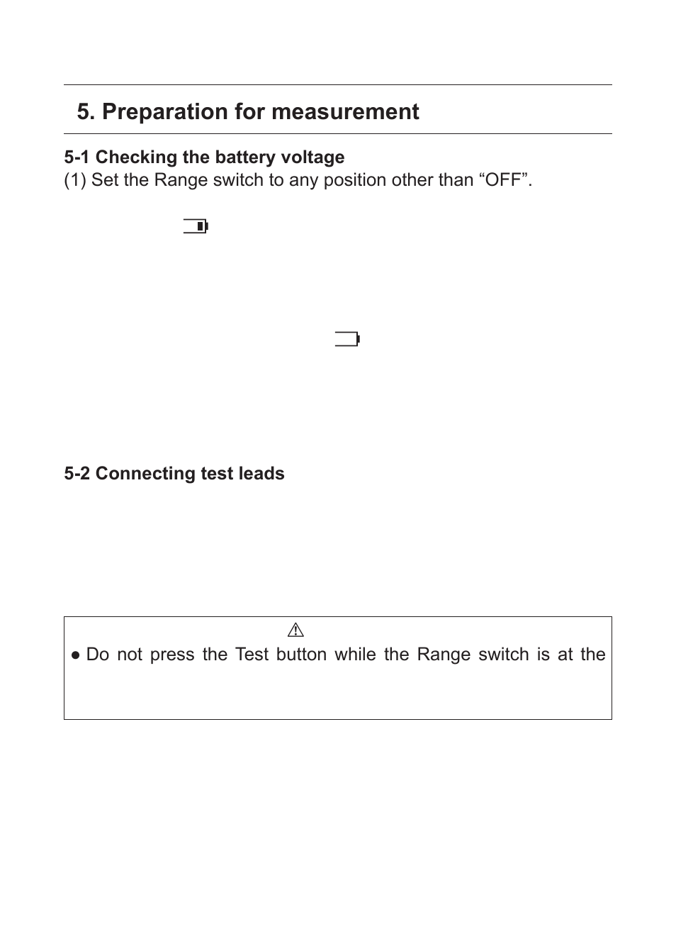 Preparation for measurement, 1 checking the battery voltage, 2 connecting test leads | KYORITSU 3126 User Manual | Page 13 / 28