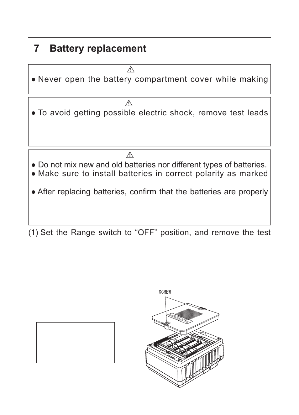 Battery replacement, 7 ． battery replacement | KYORITSU 3126 User Manual | Page 25 / 28