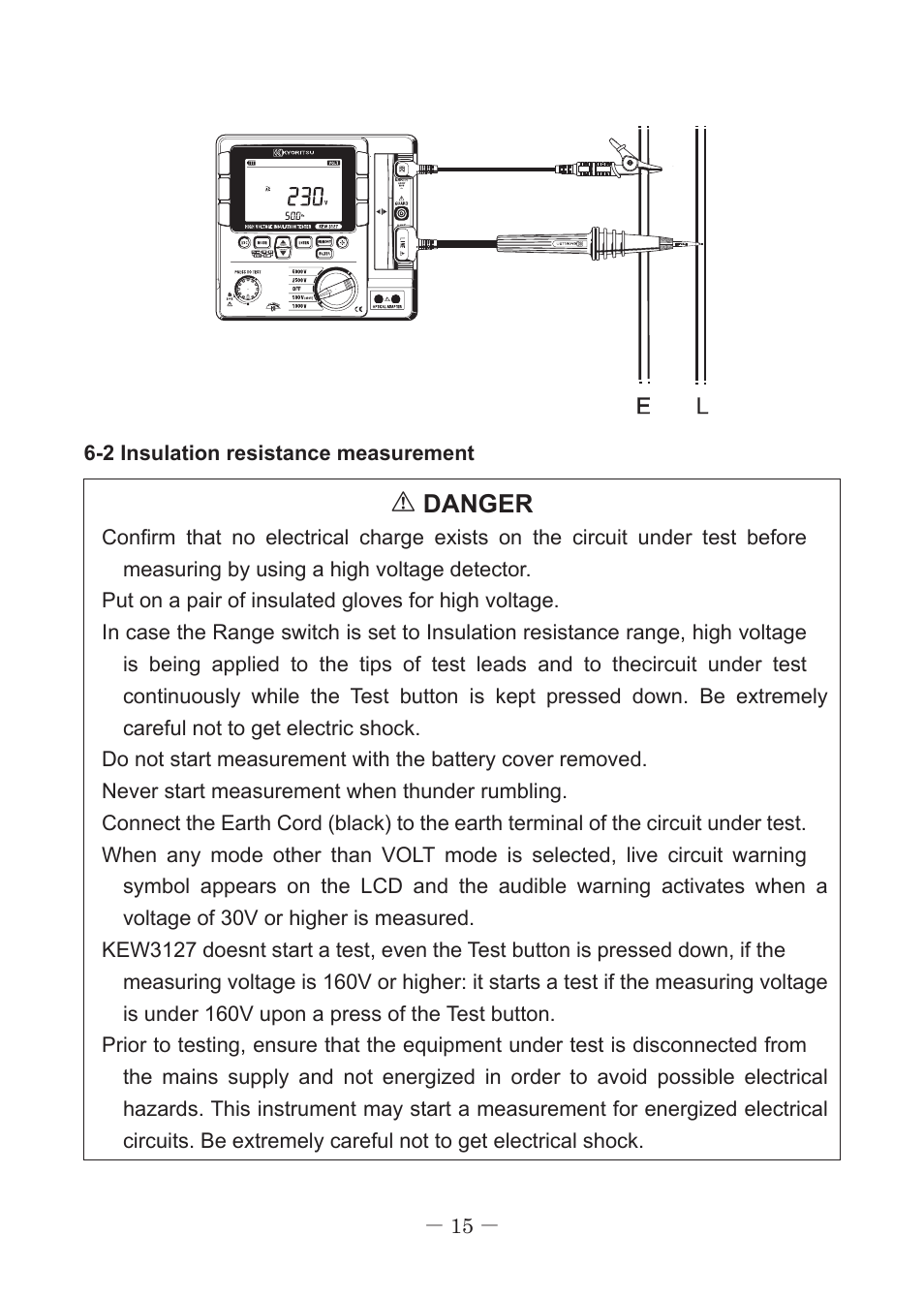 Danger | KYORITSU 3127 User Manual | Page 18 / 60