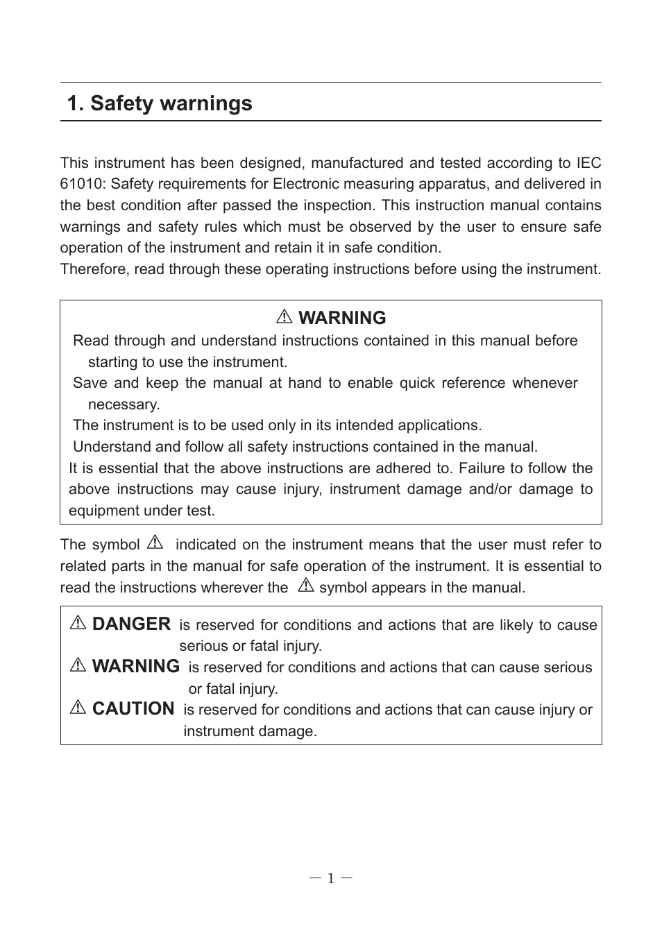 Safety warnings | KYORITSU 3127 User Manual | Page 4 / 60