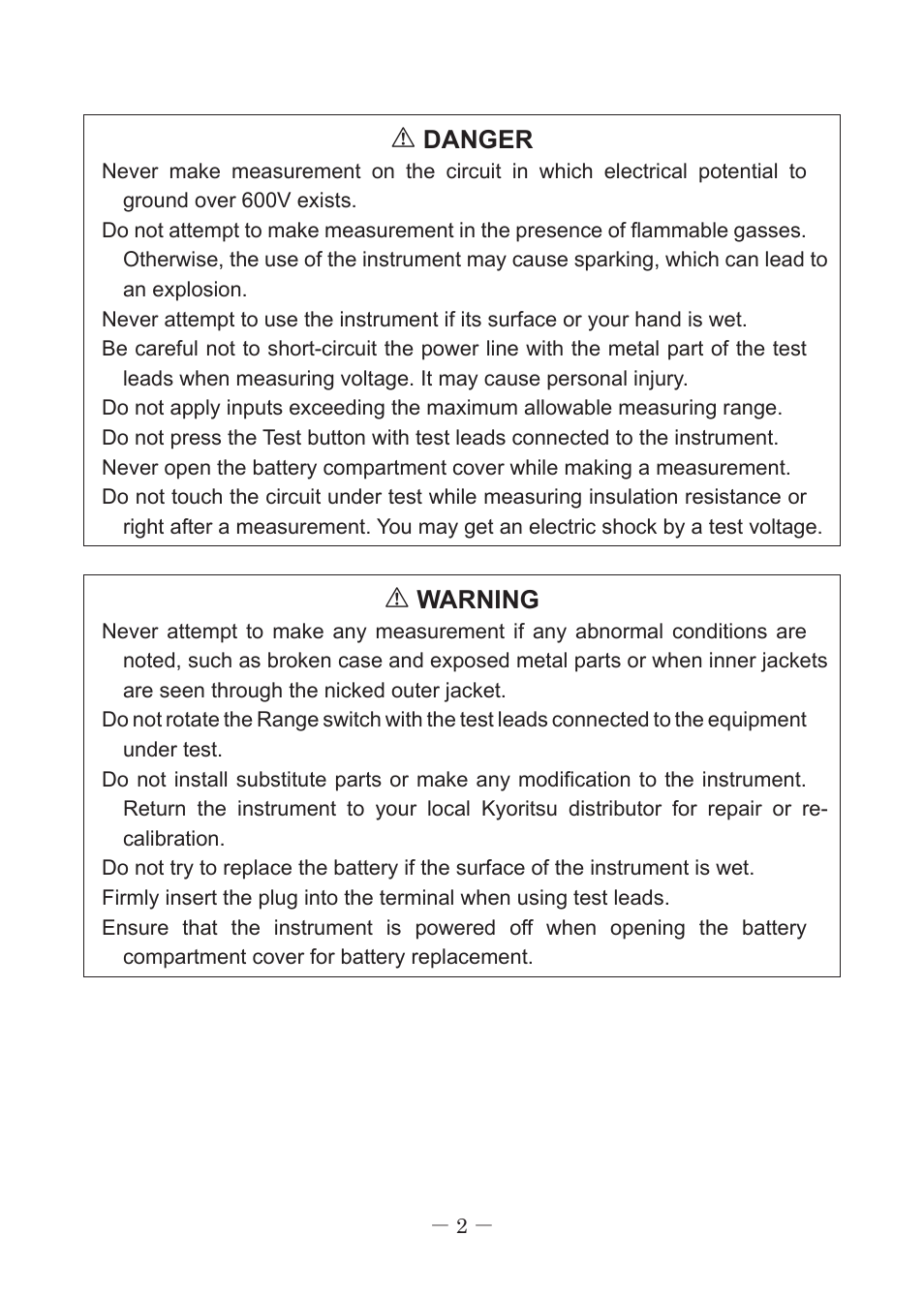 Danger, Warning | KYORITSU 3127 User Manual | Page 5 / 60
