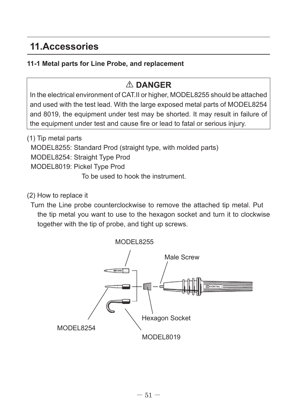 Accessories, Danger | KYORITSU 3127 User Manual | Page 54 / 60