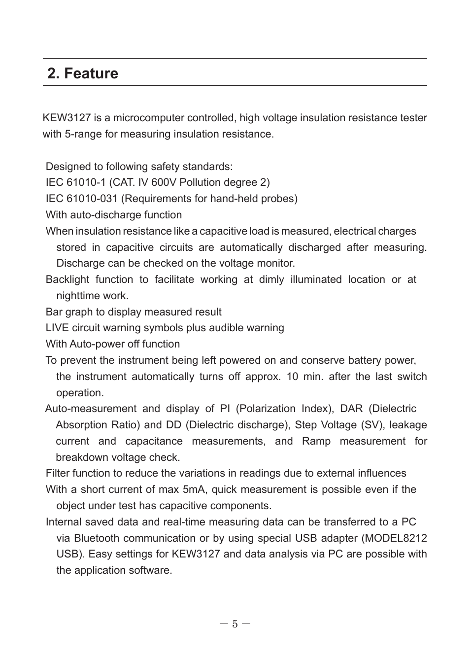 Feature | KYORITSU 3127 User Manual | Page 8 / 60