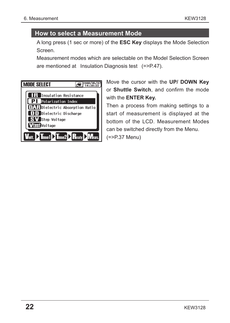 How to select a measurement mode | KYORITSU 3128 User Manual | Page 26 / 88