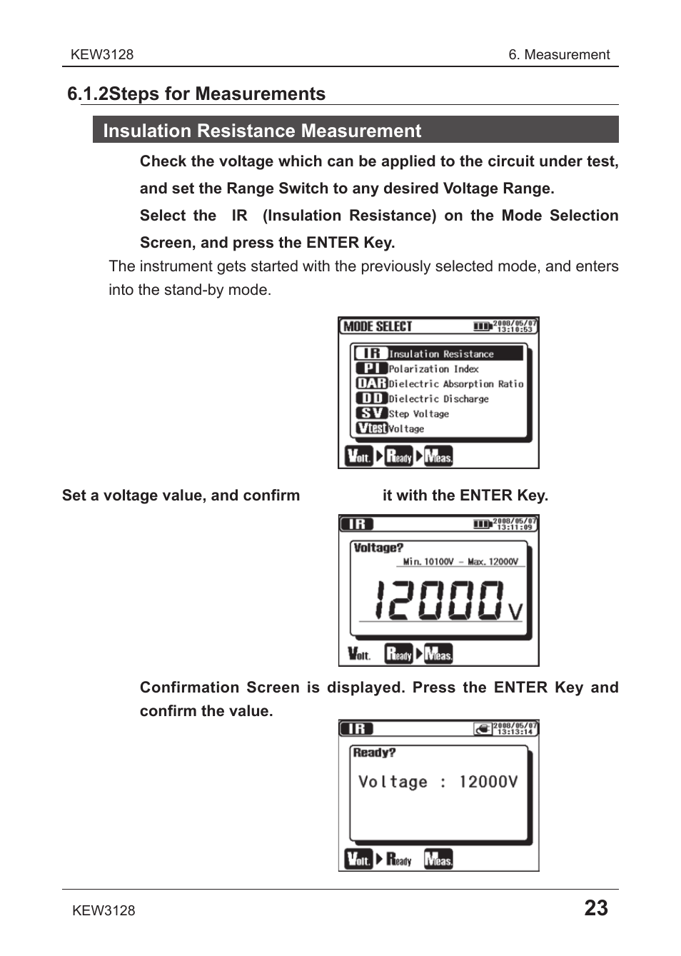 2 steps for measurements, Insulation resistance measurement | KYORITSU 3128 User Manual | Page 27 / 88