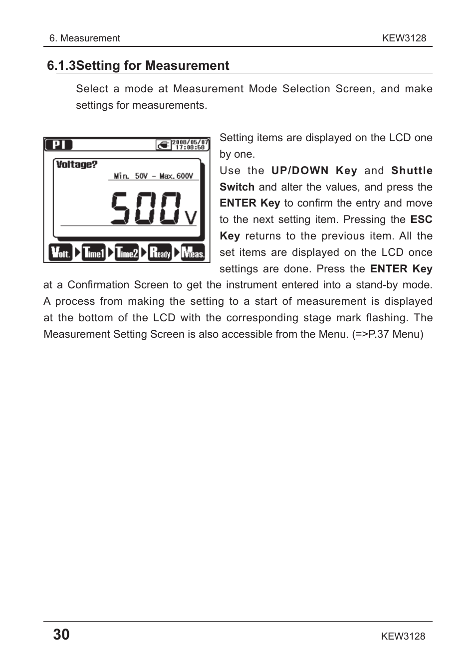 3 setting for measurement | KYORITSU 3128 User Manual | Page 34 / 88