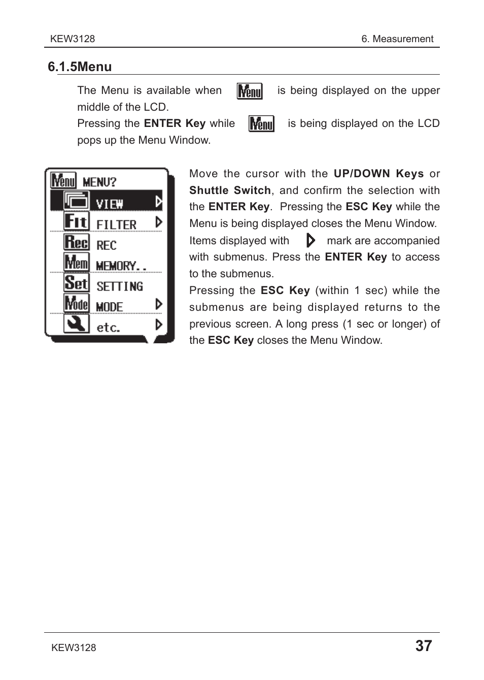 5 menu | KYORITSU 3128 User Manual | Page 41 / 88