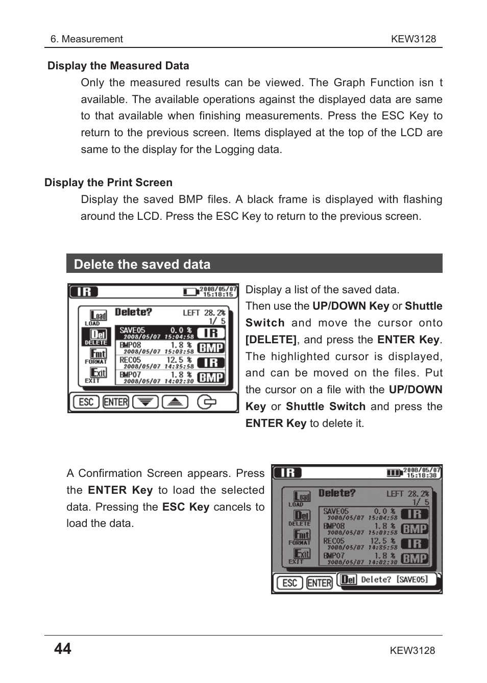 Delete the saved data | KYORITSU 3128 User Manual | Page 48 / 88