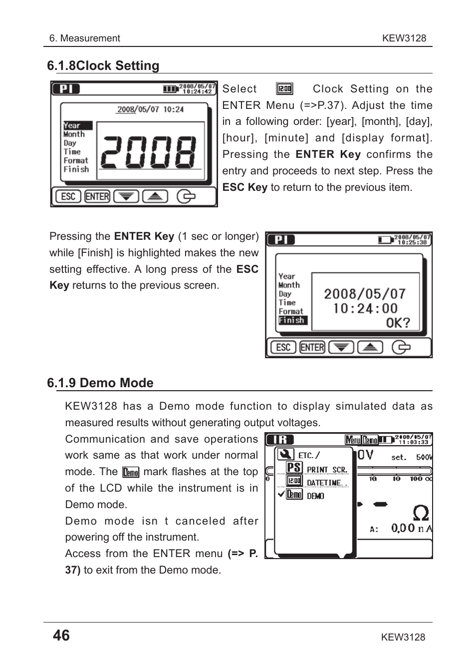 8 clock setting, 9 demo mode | KYORITSU 3128 User Manual | Page 50 / 88