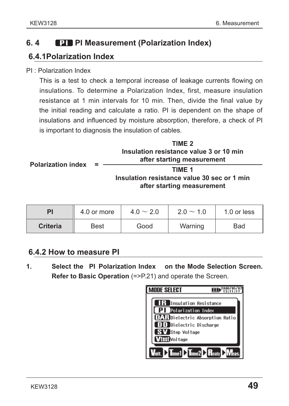 2 how to measure pi | KYORITSU 3128 User Manual | Page 53 / 88