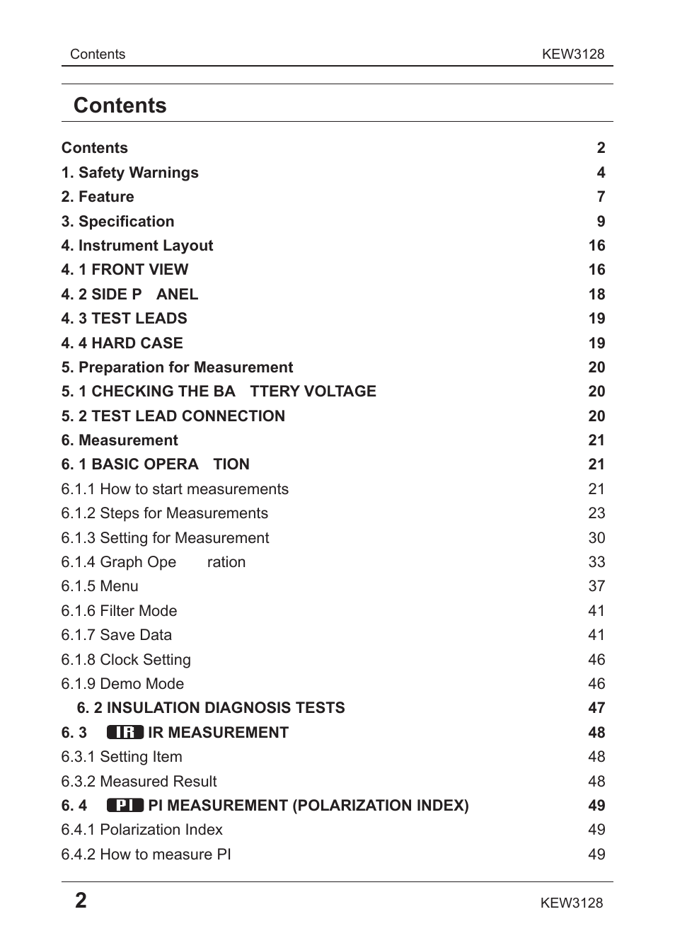 KYORITSU 3128 User Manual | Page 6 / 88