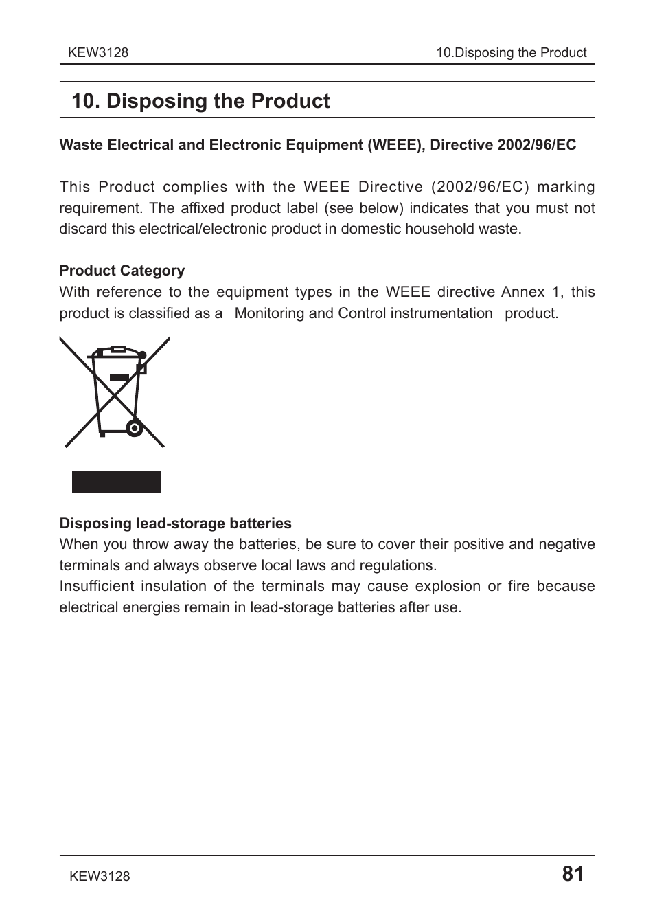 Disposing the product | KYORITSU 3128 User Manual | Page 85 / 88