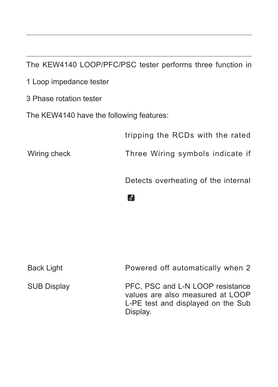 Features | KYORITSU 4140 User Manual | Page 9 / 32